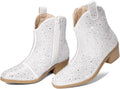 DREAM PAIRS Girls Cowgirl Cowboy Rhinestone Boots Ankle Low Heel