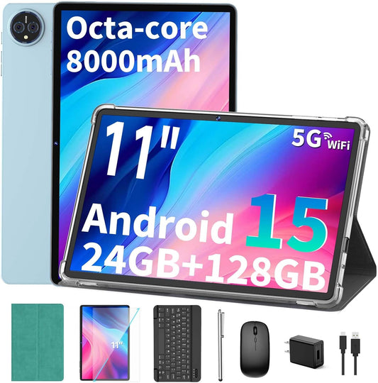 Android 15 Tablet with Keyboard: 11 Inch, 24GB RAM, 128GB ROM