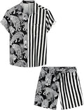 Mens Flamingo Hawaiian Button Down Shirt Sets - Casual Beachwear