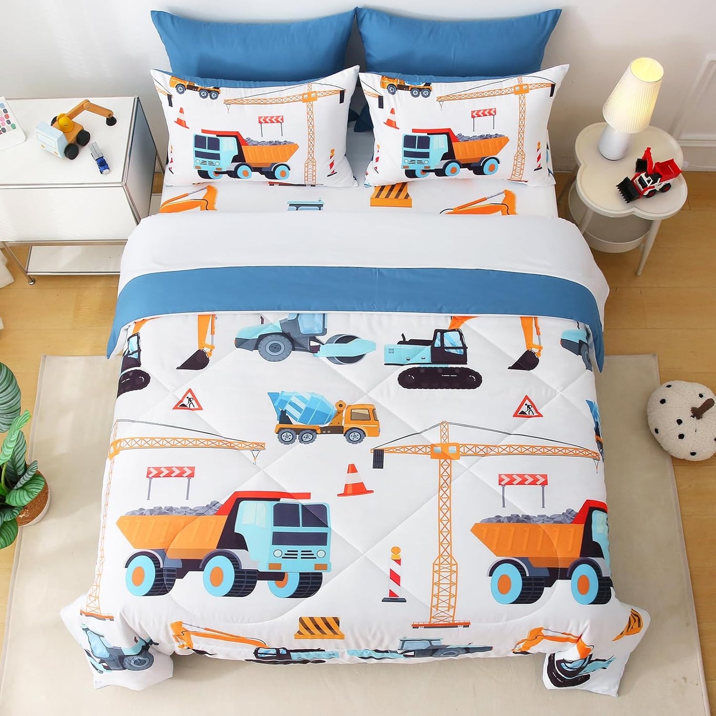 7 Pieces Boys Comforter Set Full Size Excavator Bedding Set