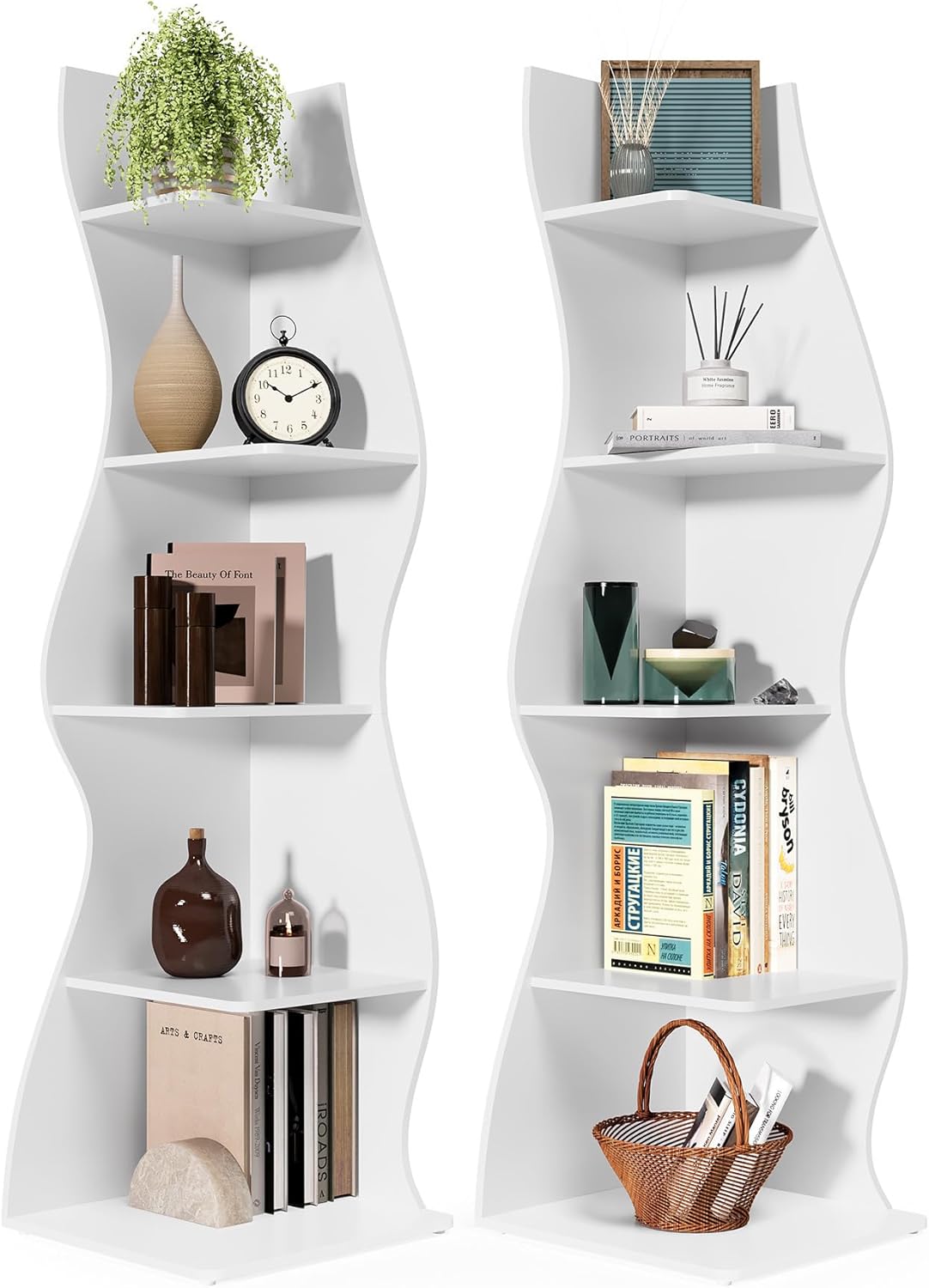 70-Inch Seaweed Shaped Corner Shelf for Small Spaces Display