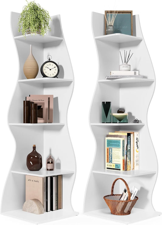 70-Inch Seaweed Shaped Corner Shelf for Small Spaces Display