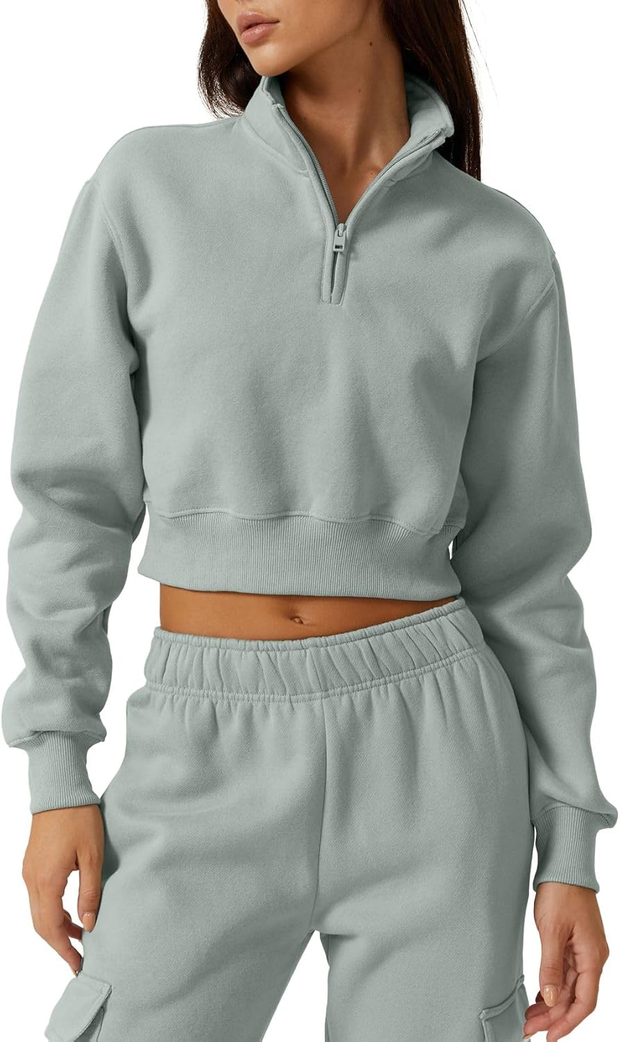 QINSEN Womens Half Zip Crop Sweatshirt for Stylish Comfort