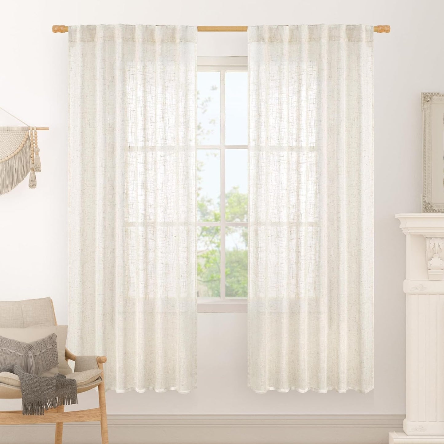 LAMIT Cream Linen Boho Curtains for Elegant Home Decor