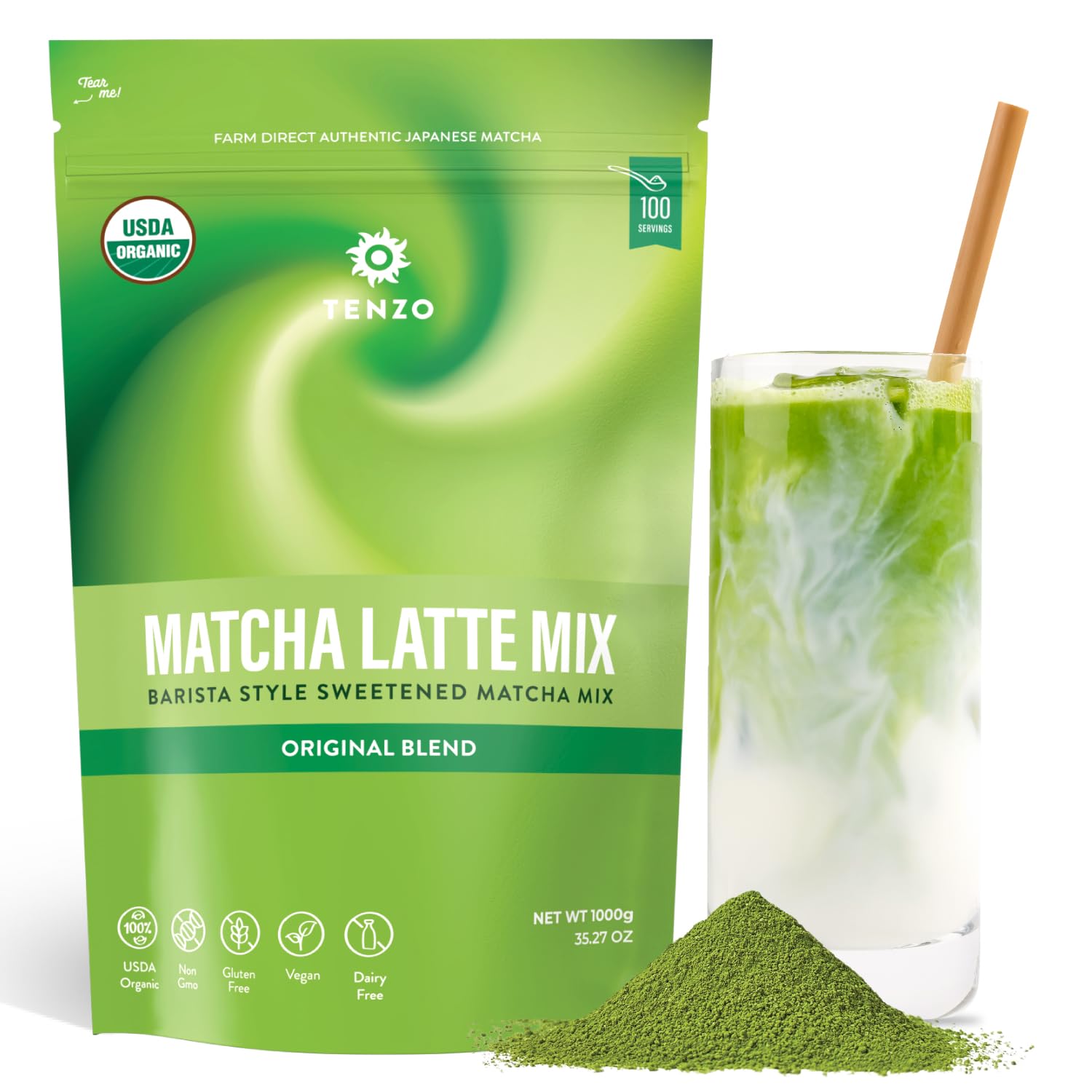 Tenzo Matcha Green Tea Powder for Authentic Cafe-Style Lattes