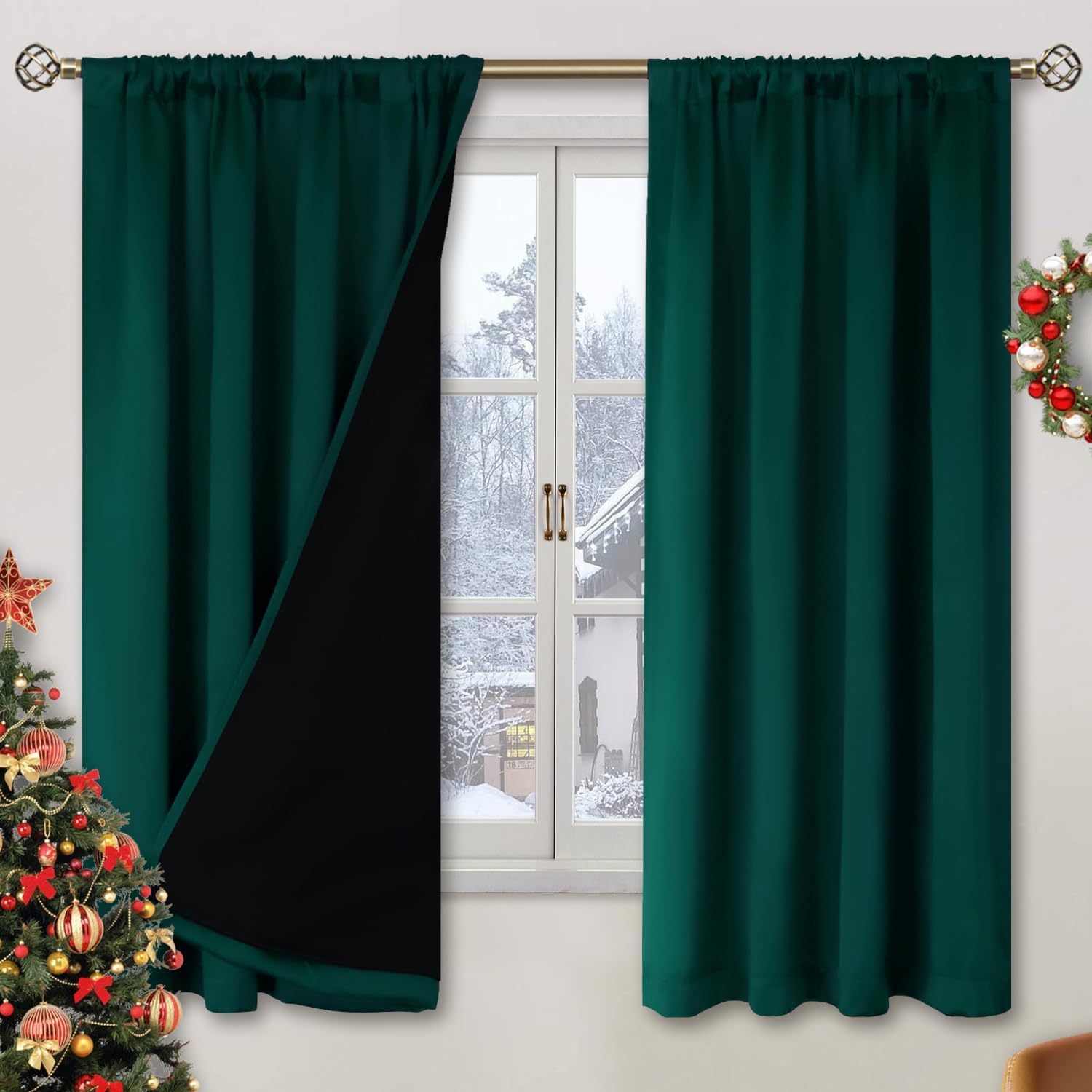 BGment Christmas Green 100% Blackout Curtains for Bedroom