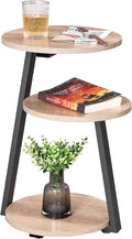 BEWISHOME Round End Table with 3-Tier Shelves for Living Room