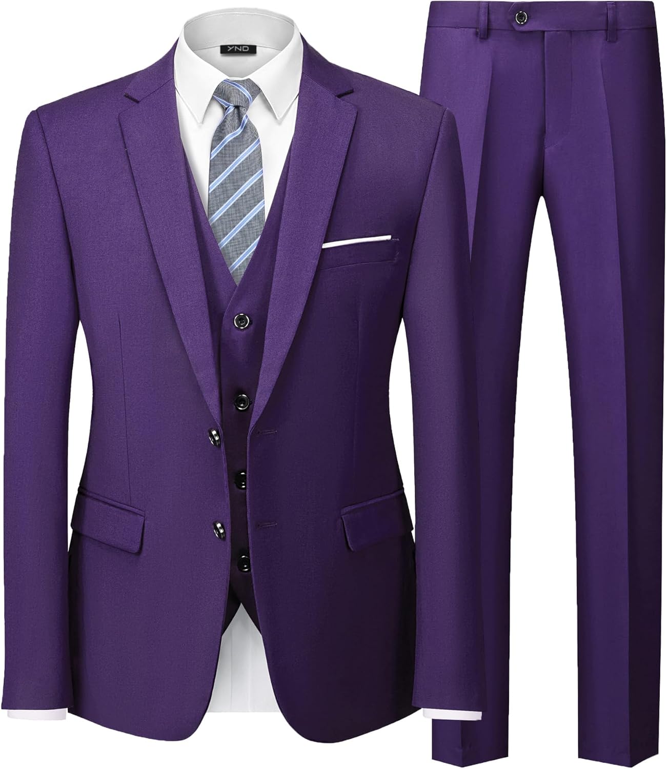 YND Men's 3 Piece Suit Set with Tie for Business and Weddings