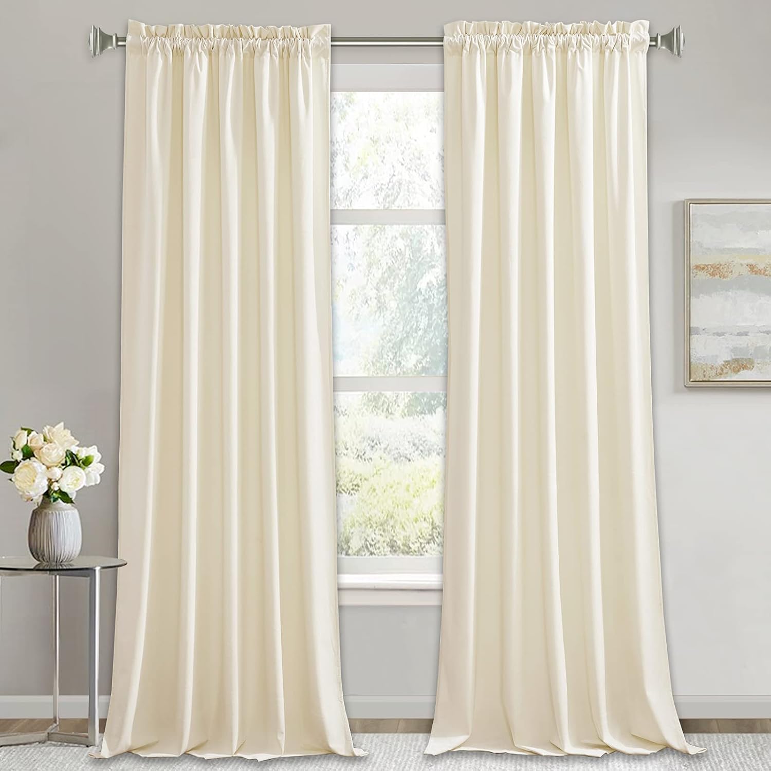 RYB Home Ivory Velvet Curtains for Elegant Bedroom Decor