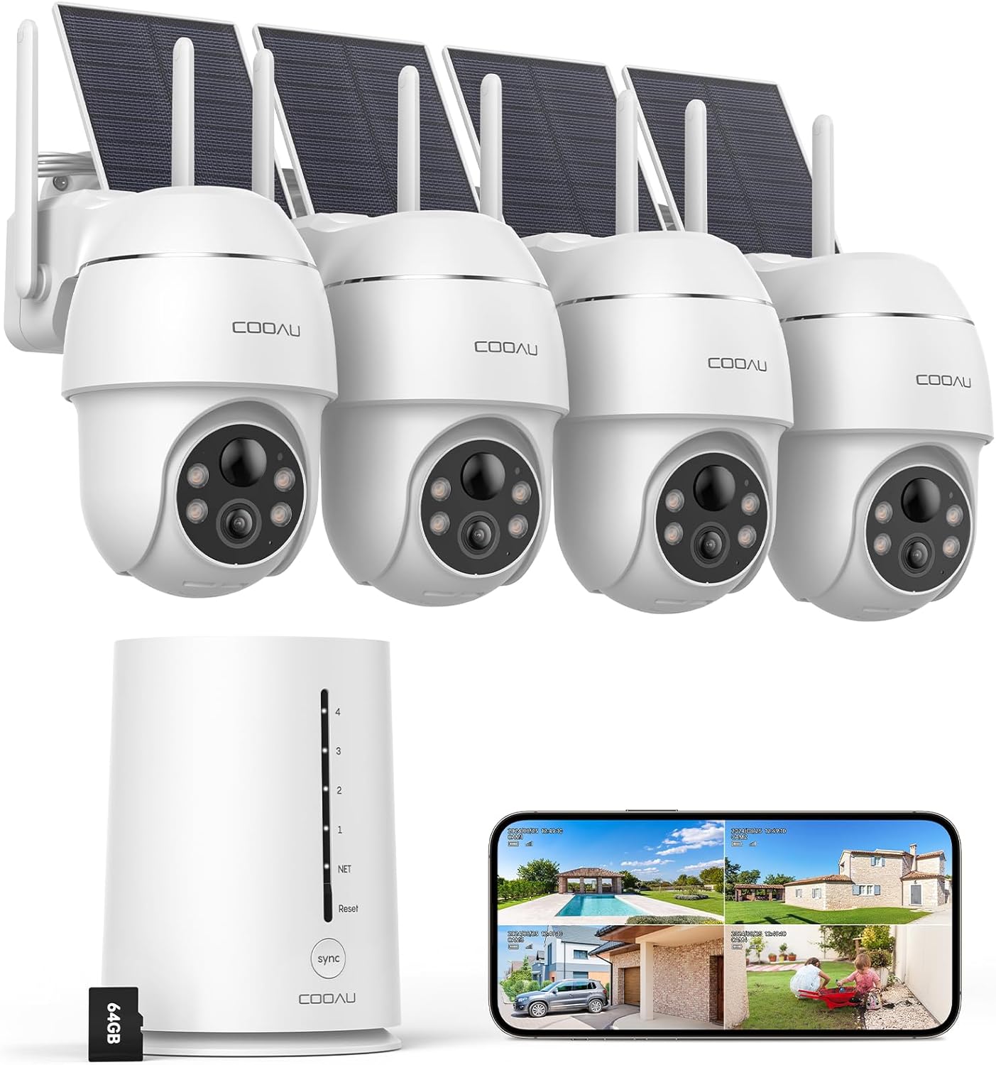 COOAU 4MP Solar Wireless Outdoor Security Cam Kit