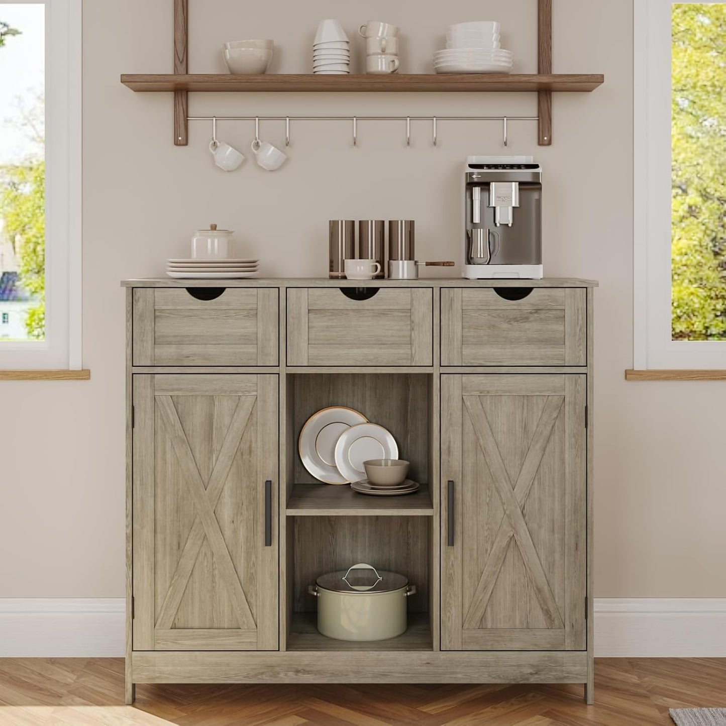 Viaozutis Storage Cabinet: Stylish Coffee Bar with Drawers