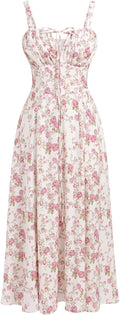 Floral Corset Midi Dress Women Sleeveless Spaghetti Straps