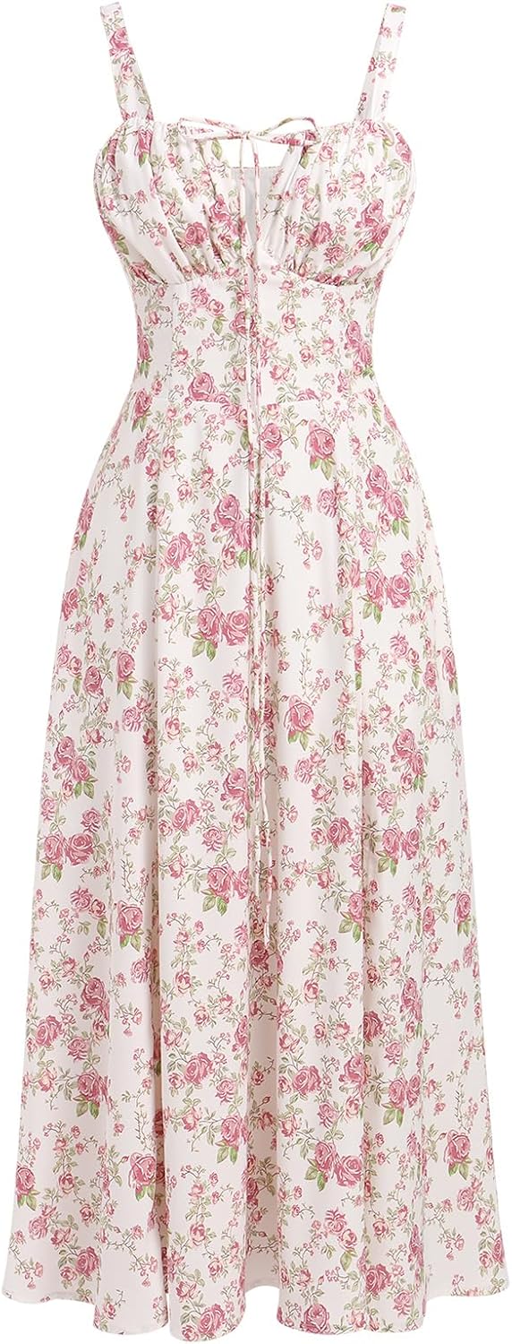 Floral Corset Dress for Women - Boho Midi Sundress Style