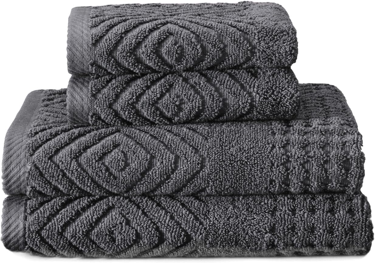 Luxurious 100% Organic Cotton Diamond Jacquard Bath Towel Set
