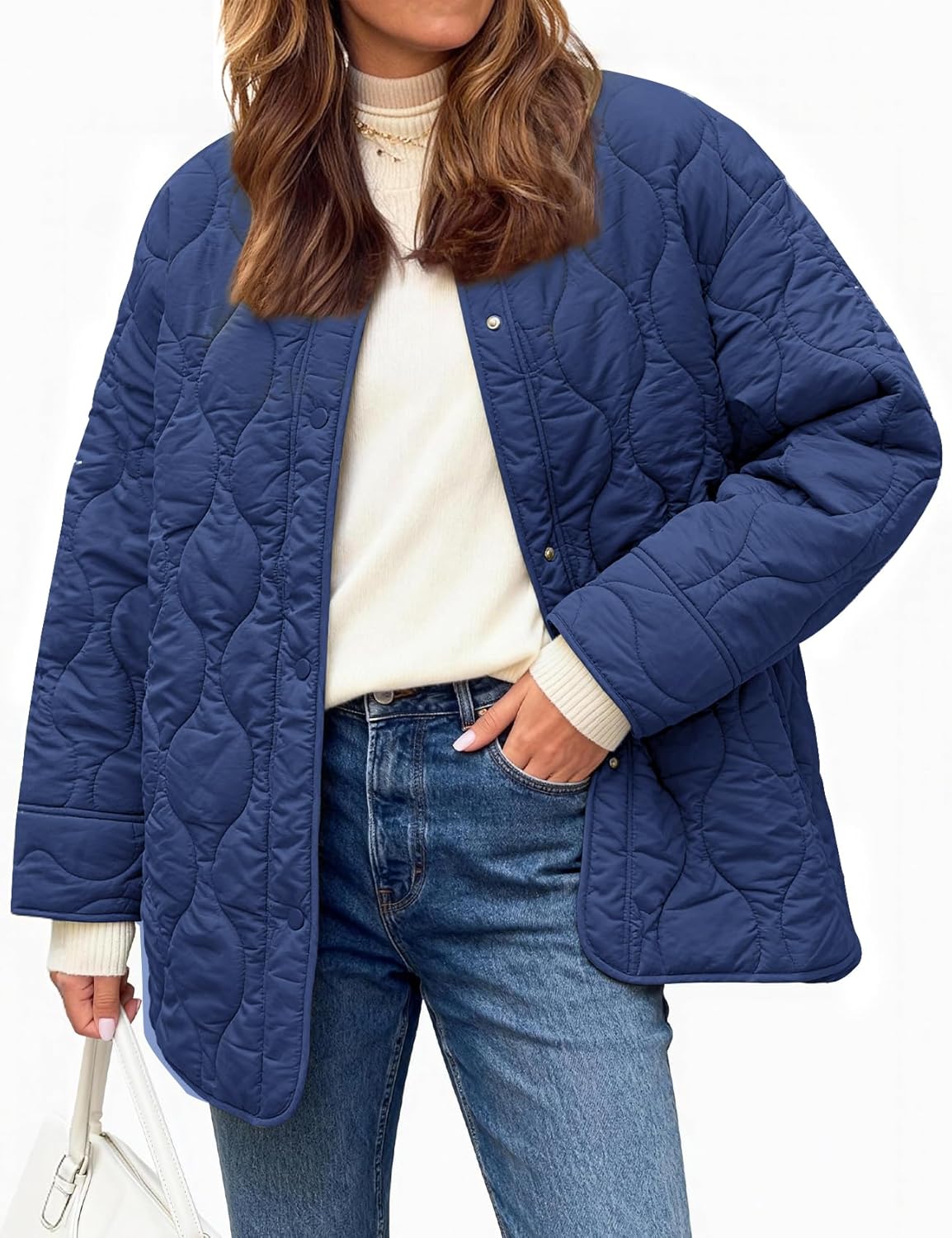 Flygo Women's Oversized Quilted Lightweight Jacket for Fall