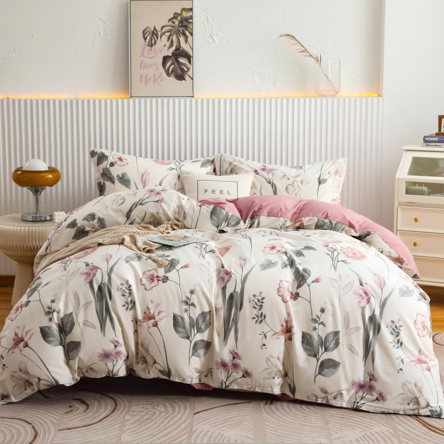 Ultra Soft Floral Duvet Cover Set Queen Size 600 Thread Count
