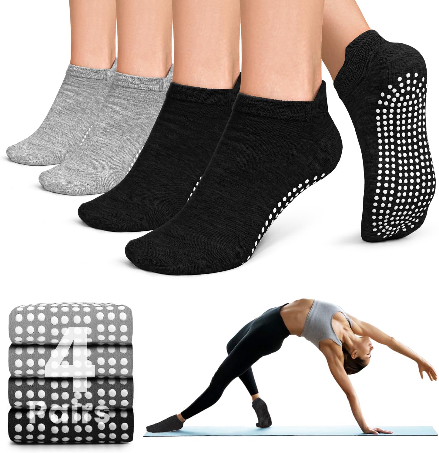 Non Slip Grip Pilates Socks 4/6 Pairs Women