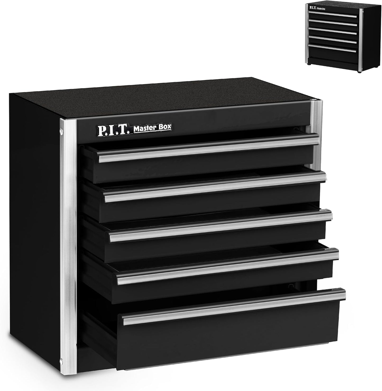 P.I.T. Mini Black Tool Box - Portable 5-Drawer Steel Organizer