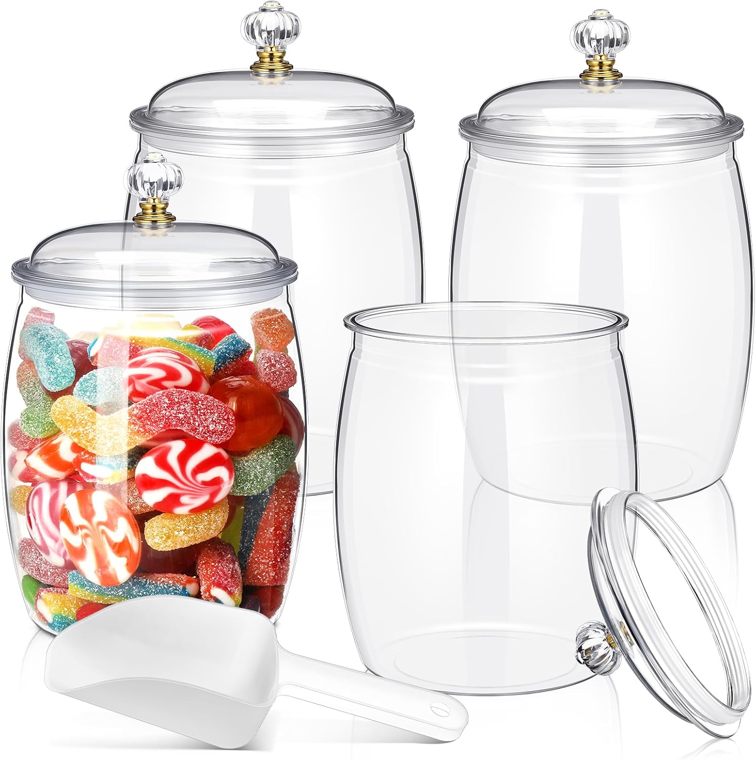 Nuogo 4 Pcs Plastic Candy Jars with Lids for Home Organization