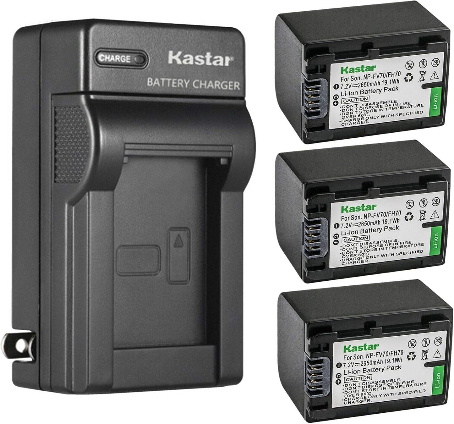 Kastar 3-Pack Battery and AC Wall Charger for Sony Camcorders