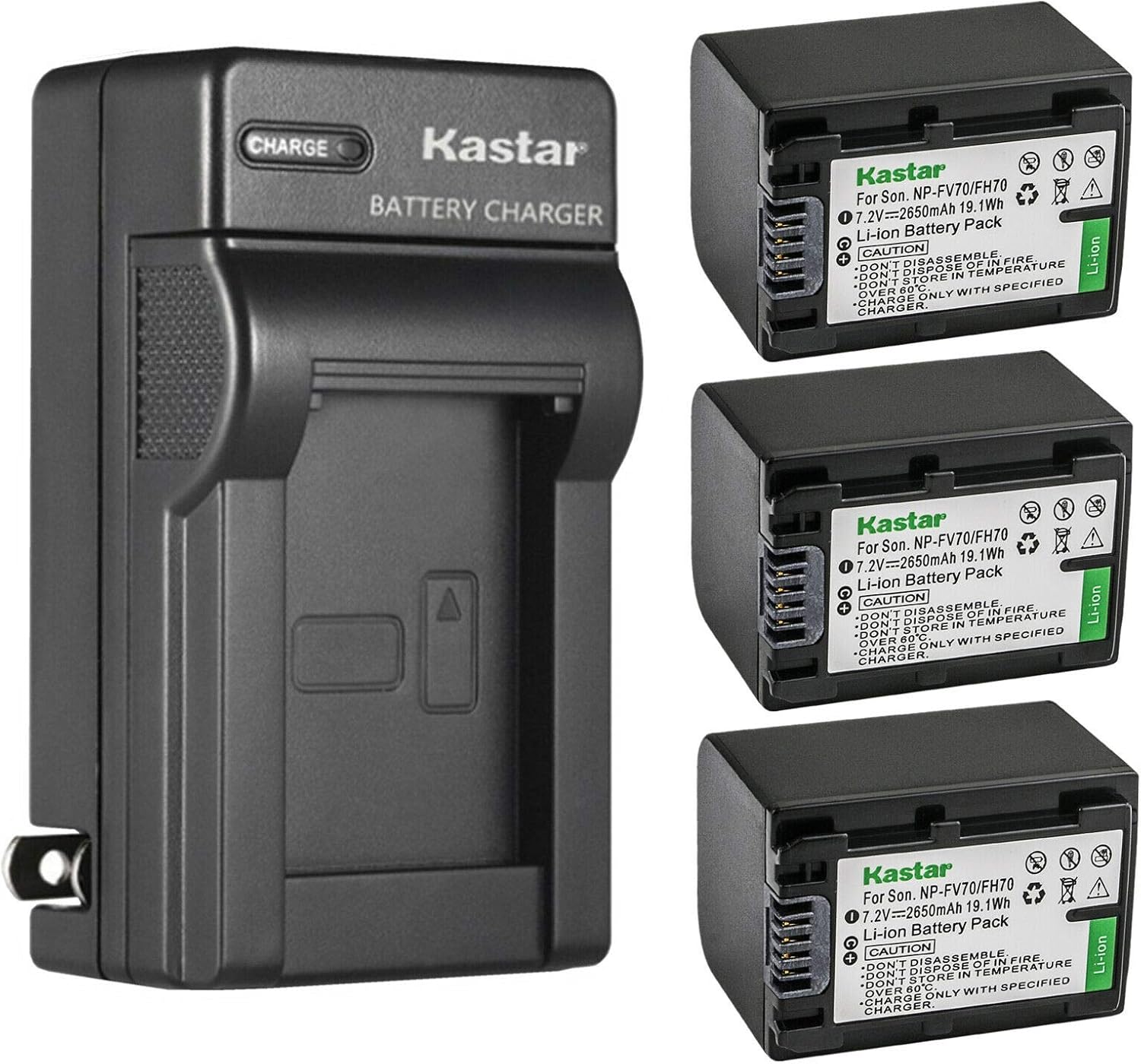 Kastar 3-Pack Battery and AC Wall Charger for Sony Camcorders