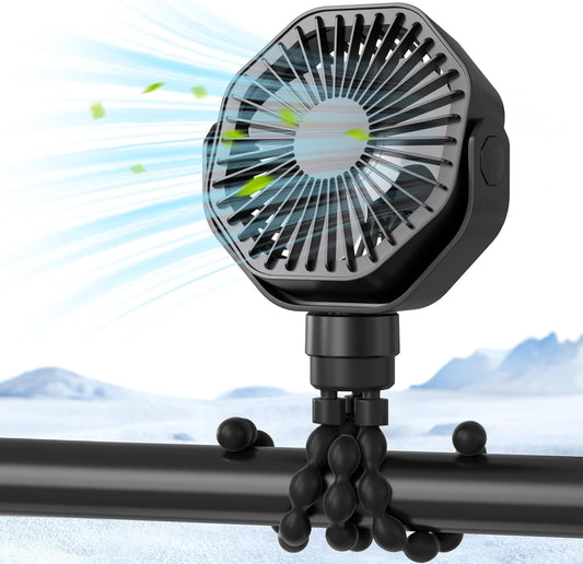 Portable Rechargeable Stroller Fan - 360 Rotation, 3 Speeds, Hands-Free!
