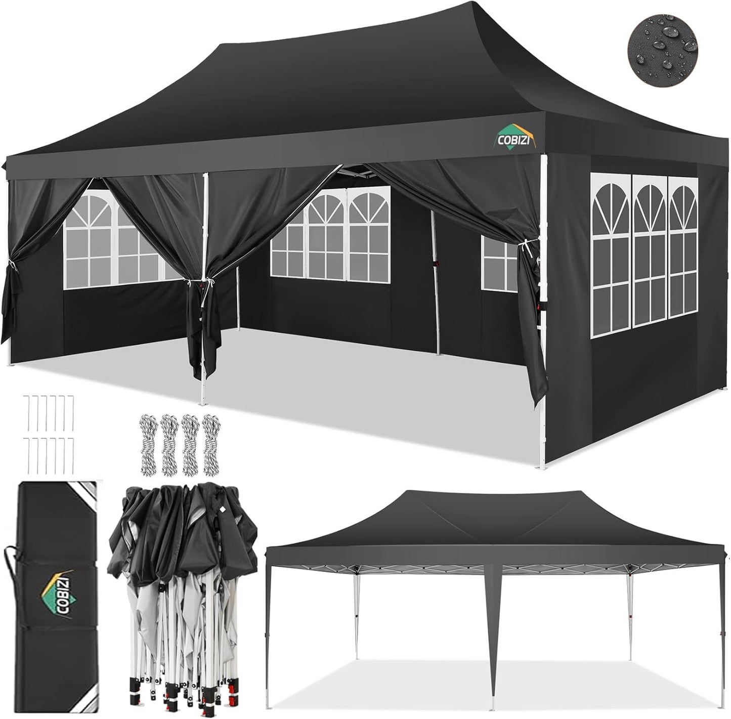 COBIZI 10x20 Pop Up Canopy: Waterproof & UV50+ for Ultimate Event Protection