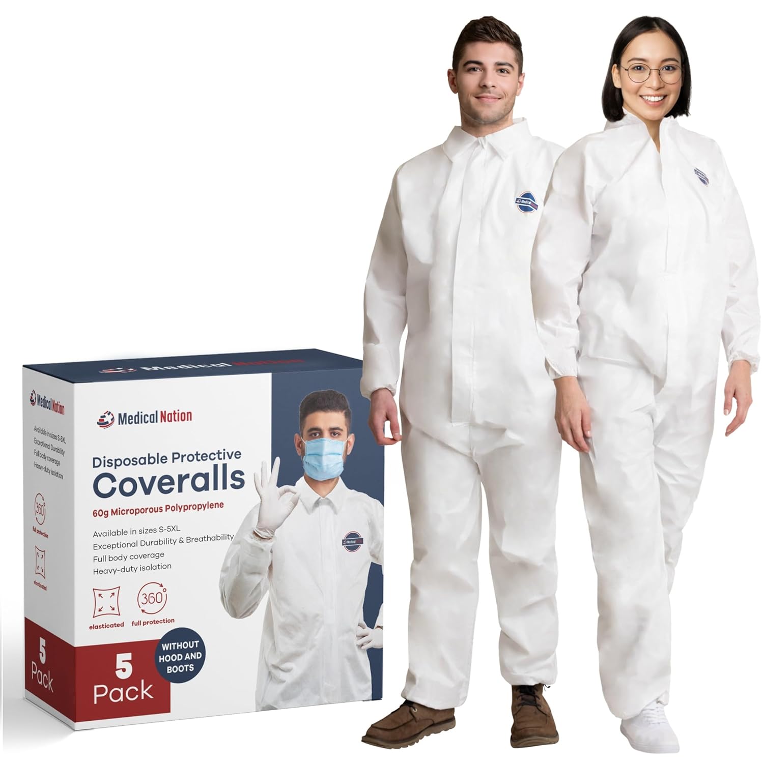 Hazmat Suits Disposable 5 Pack 2X-Large Heavy Duty Coveralls