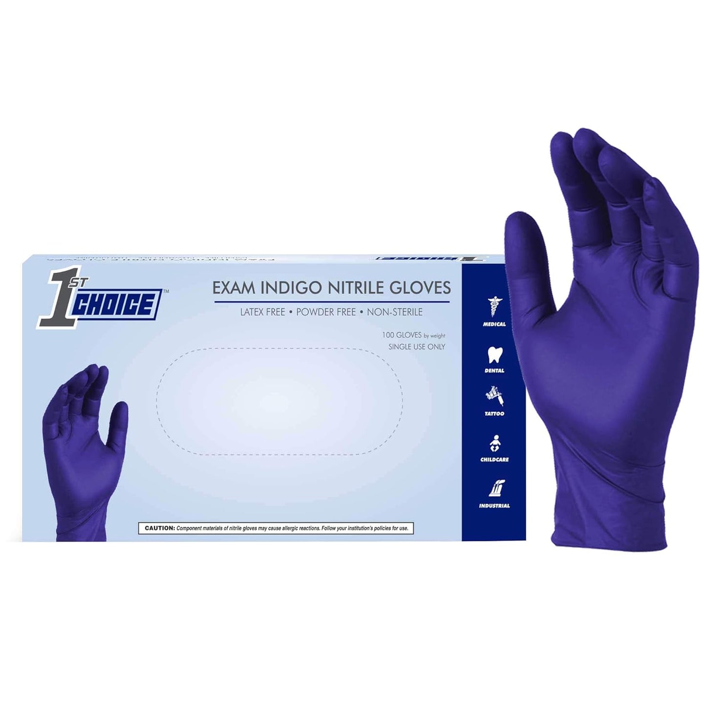 Latex-Free Indigo Nitrile Gloves - Box of 100 - Medium
