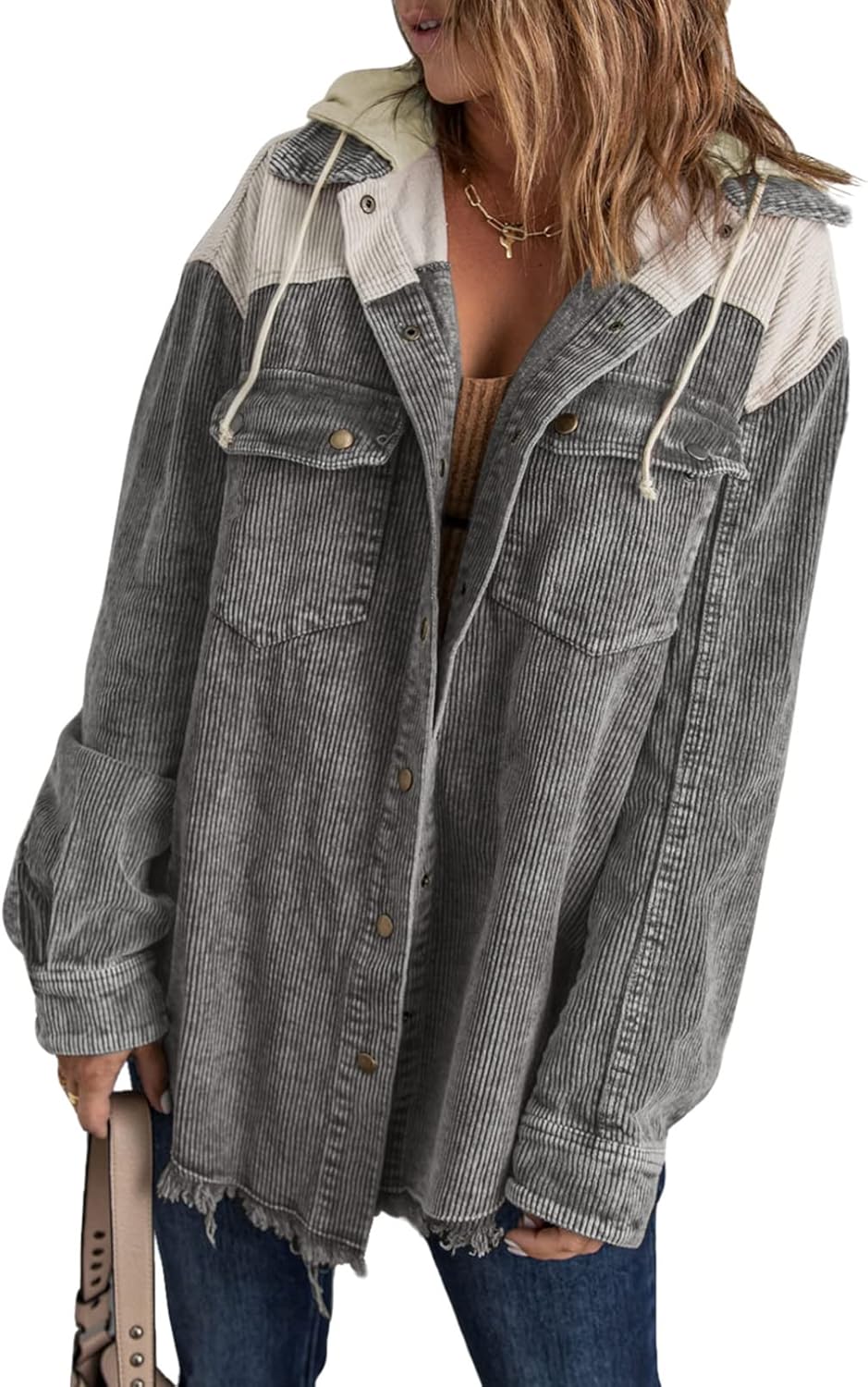 Dokotoo Womens Fall Corduroy Shacket Jacket with Pockets