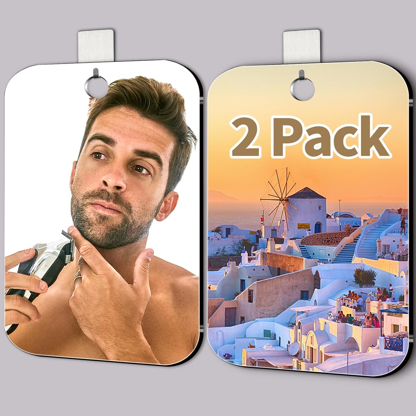 Fogless Shower Mirror 2-Pack: Unbreakable Plexiglass, Portable Travel Size