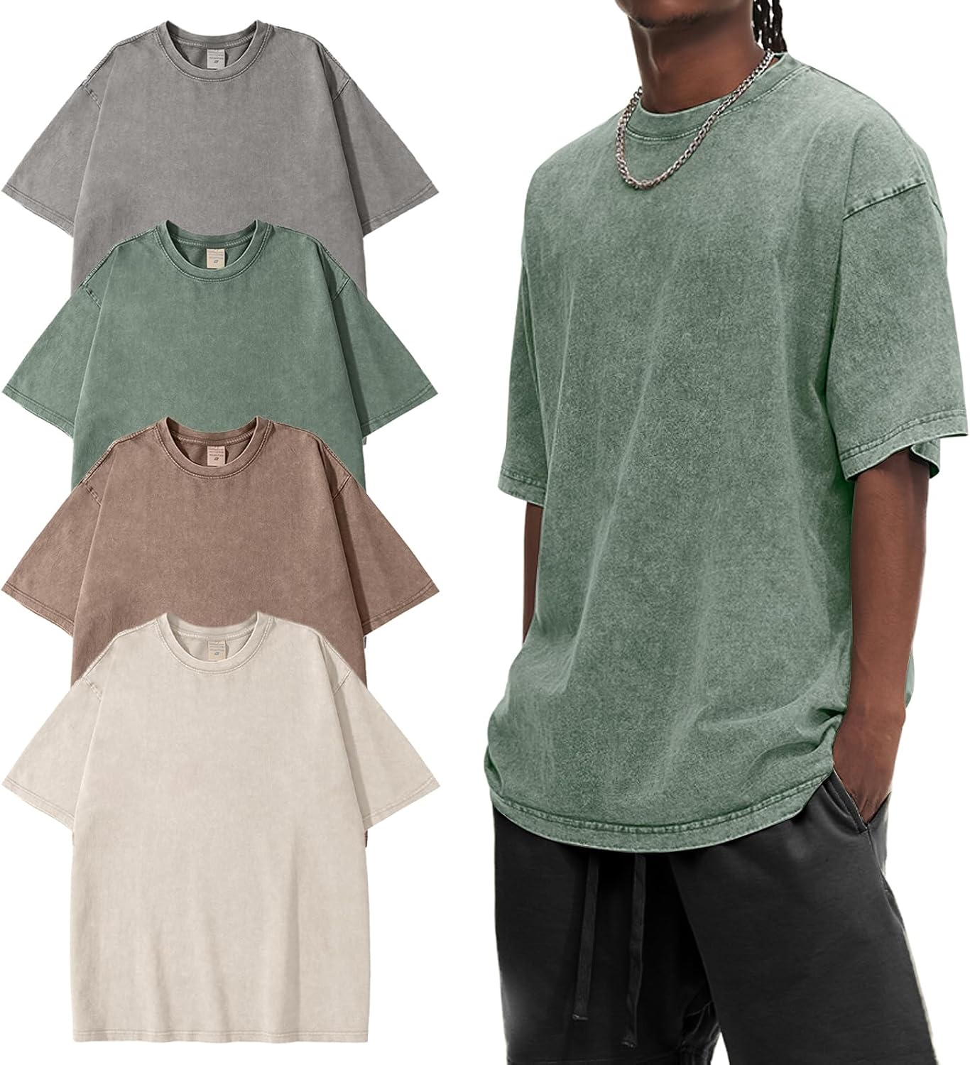 Eisctnd 4 Pack Men's Oversized T-Shirts for Casual Streetwear