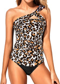 Two Piece Tankini Bathing Suits for Women One Shoulder Swim Top