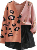Women's Leopard Tiger Print Cardigan V Neck Long Sleeve - Stylish Cozy