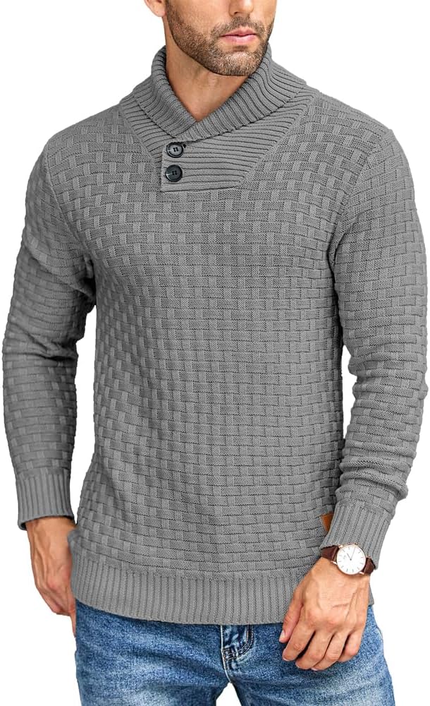 COOFANDY Men's Shawl Collar Pullover Sweater for Casual Style