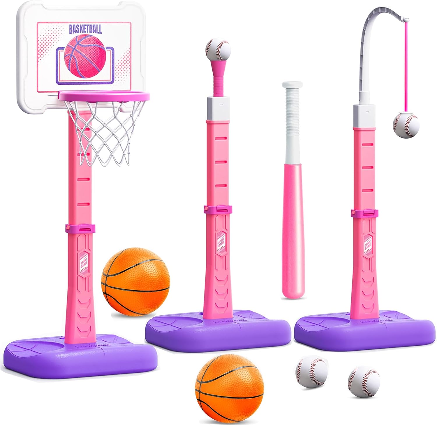 ShyLizard 3 in 1 Kids Basketball Hoop and T Ball Set