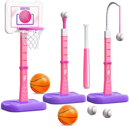 ShyLizard 3 in 1 Kids Basketball Hoop and T Ball Set