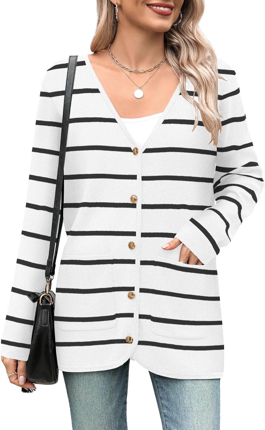 Zeagoo Women's V Neck Button Long Cardigan Sweater for Fall