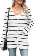 V Neck Button Long Cardigan Sweater for Women - Casual Fall Knit Layer