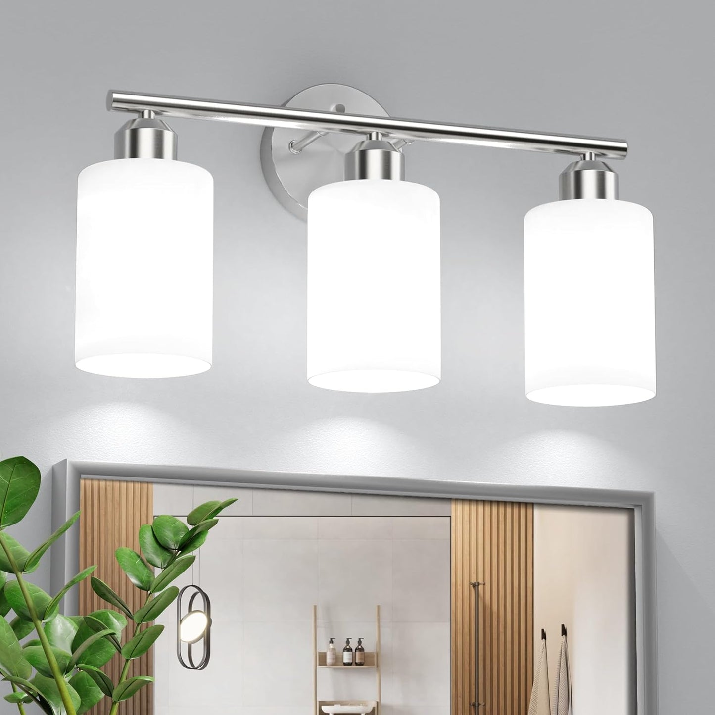 Modern Bathroom Vanity Light Fixtures with Milky White Glass Shades
