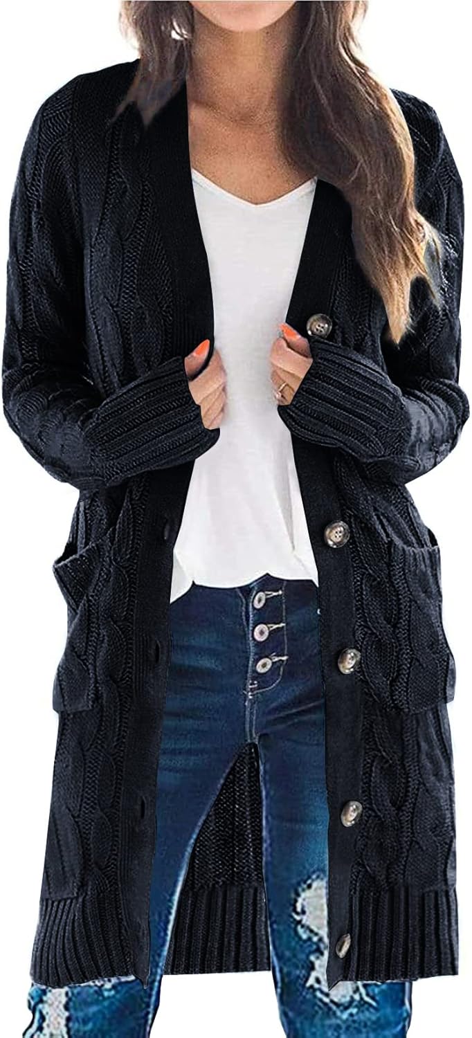 PRETTYGARDEN Long Sleeve Cable Knit Cardigan for Women 2025