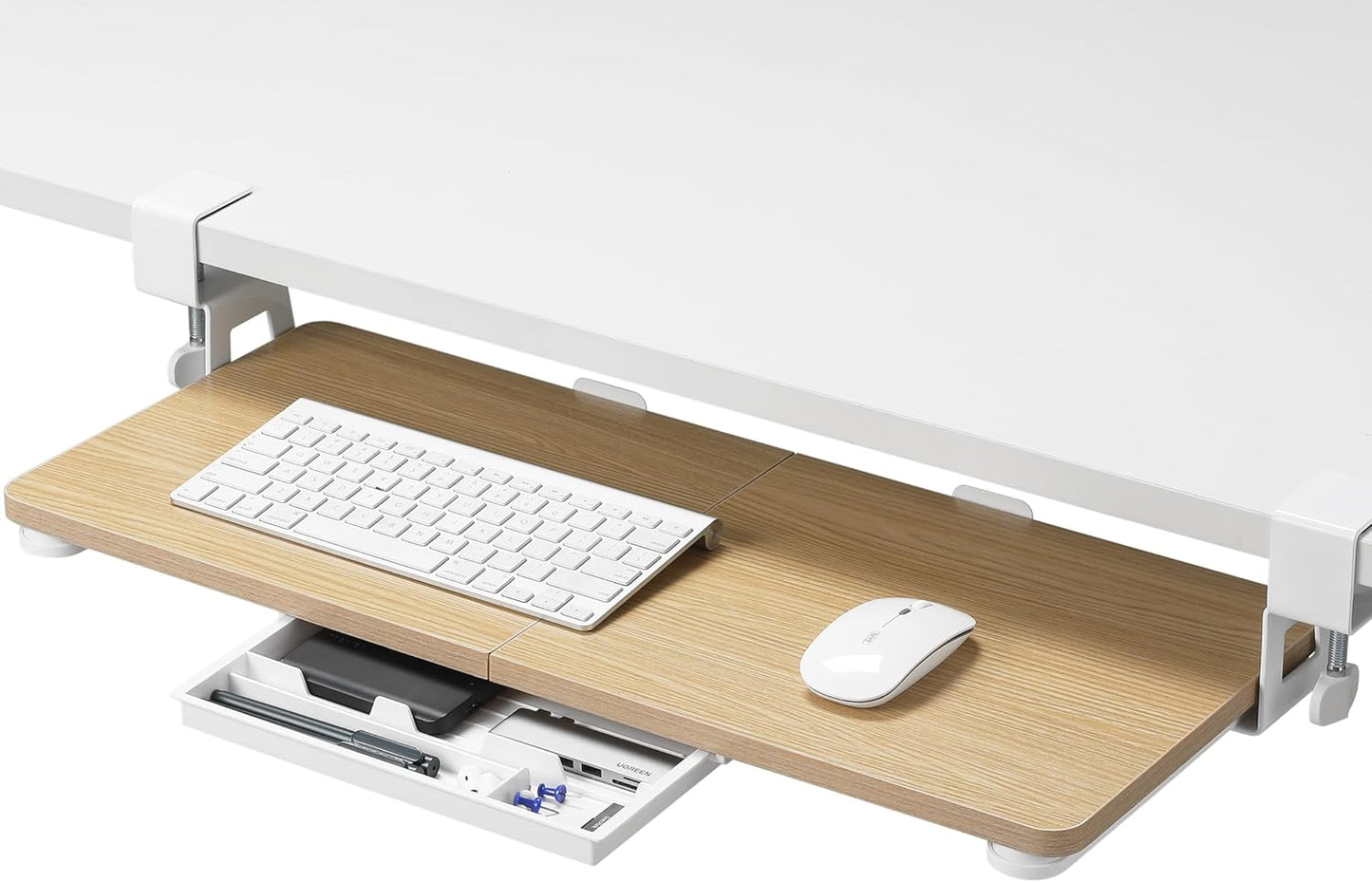 Ergonomic Oak Keyboard Tray - Easy C-Clamp Install