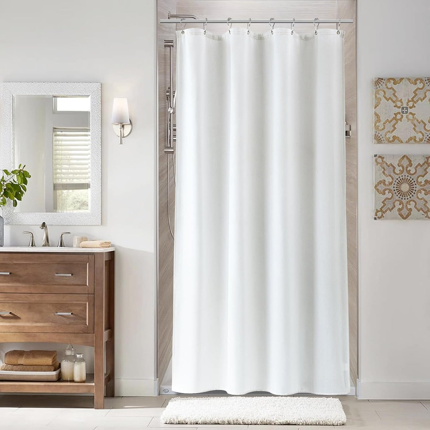 Naturoom White Linen Shower Curtain Set - Water Repellent & Elegant