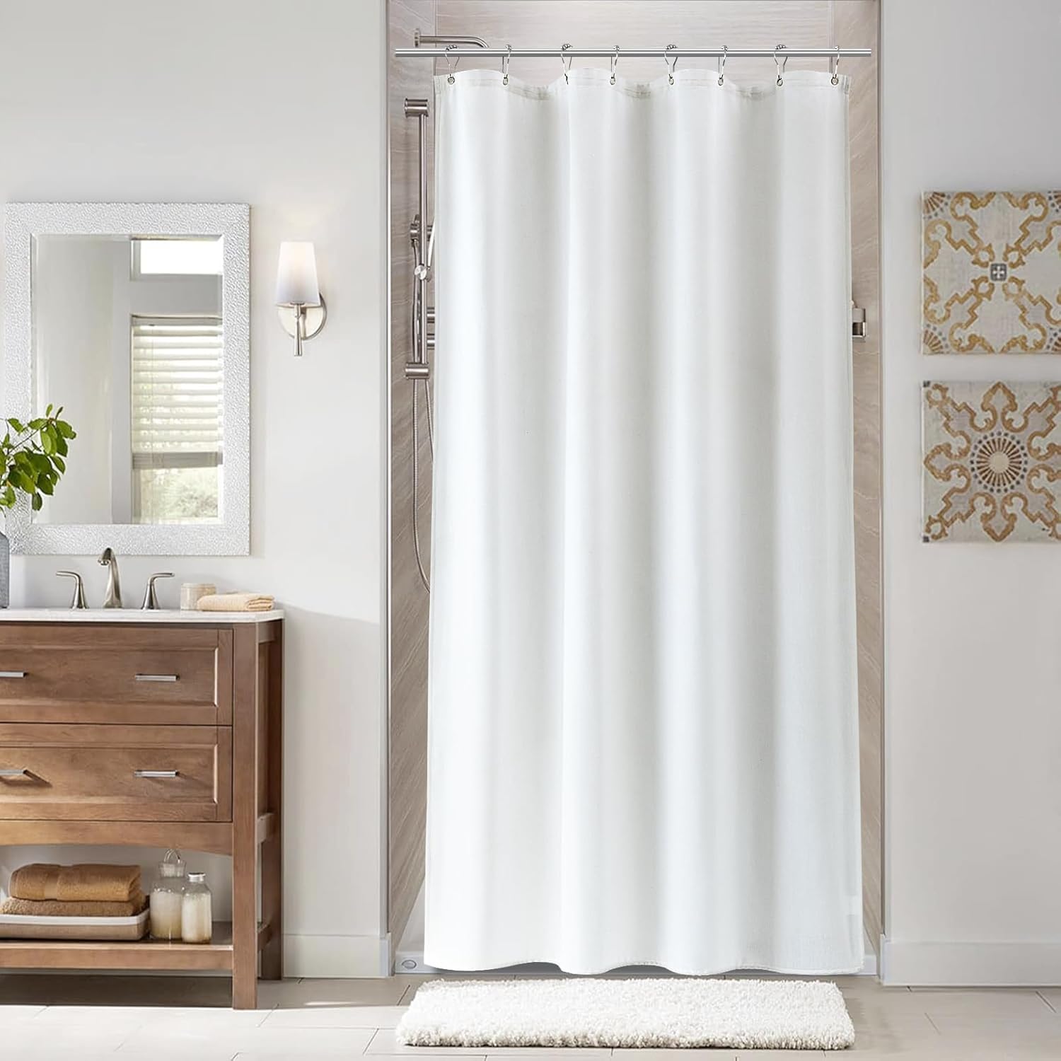 Naturoom White Linen Shower Curtain Set - Water Repellent & Elegant