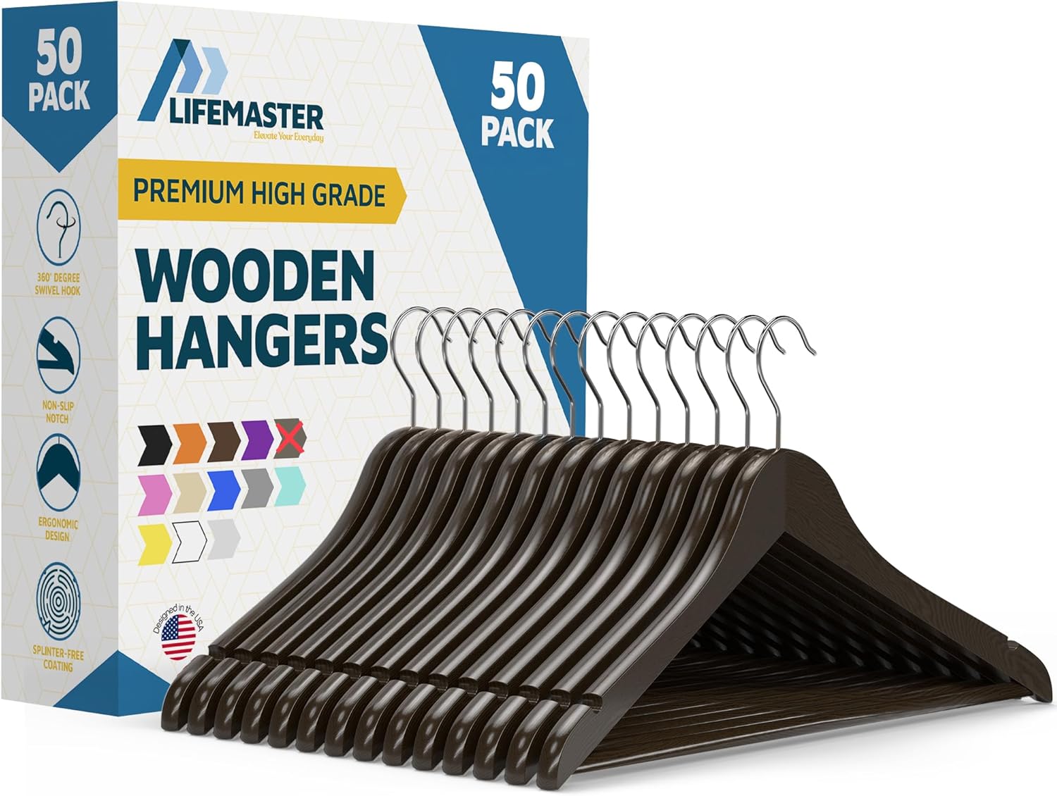 Wooden Hanger Set - 50 Pieces Non-Slip Versatile Closet Solution