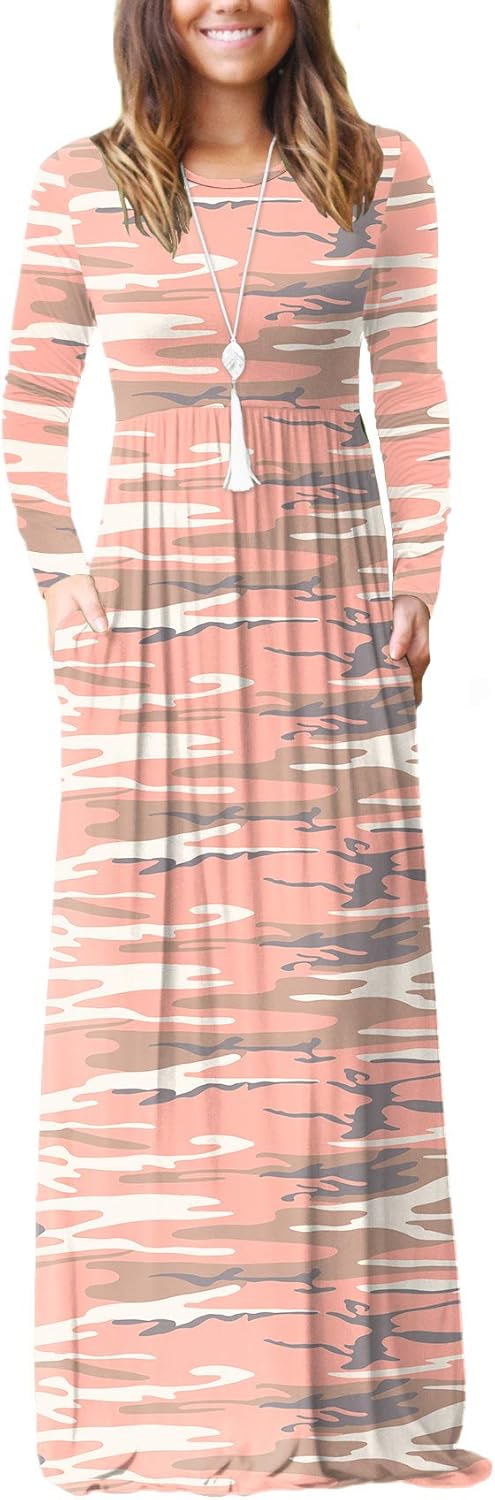 EUOVMY Women's Long Sleeve Maxi Dress with Pockets for Comfort