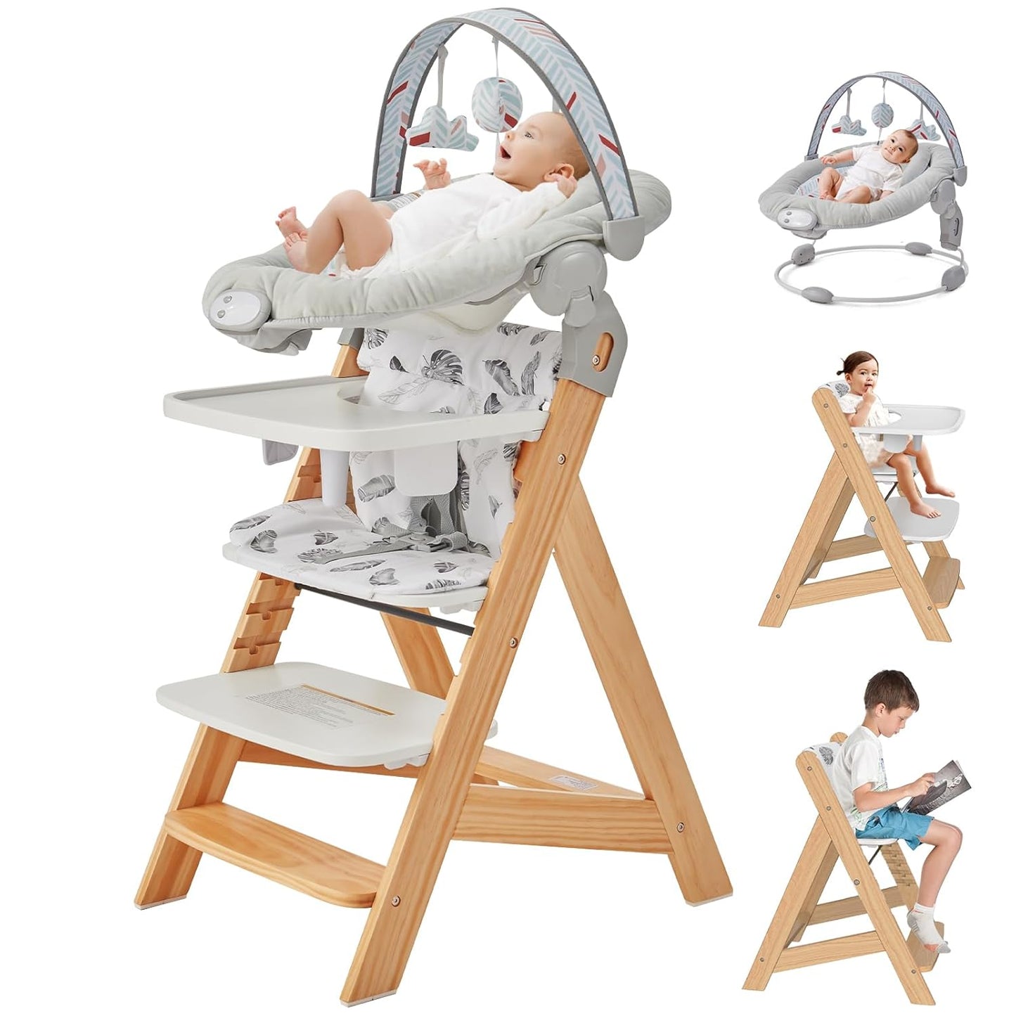 Convertible Wooden High Chair & Bouncer Set by HOMEKOL