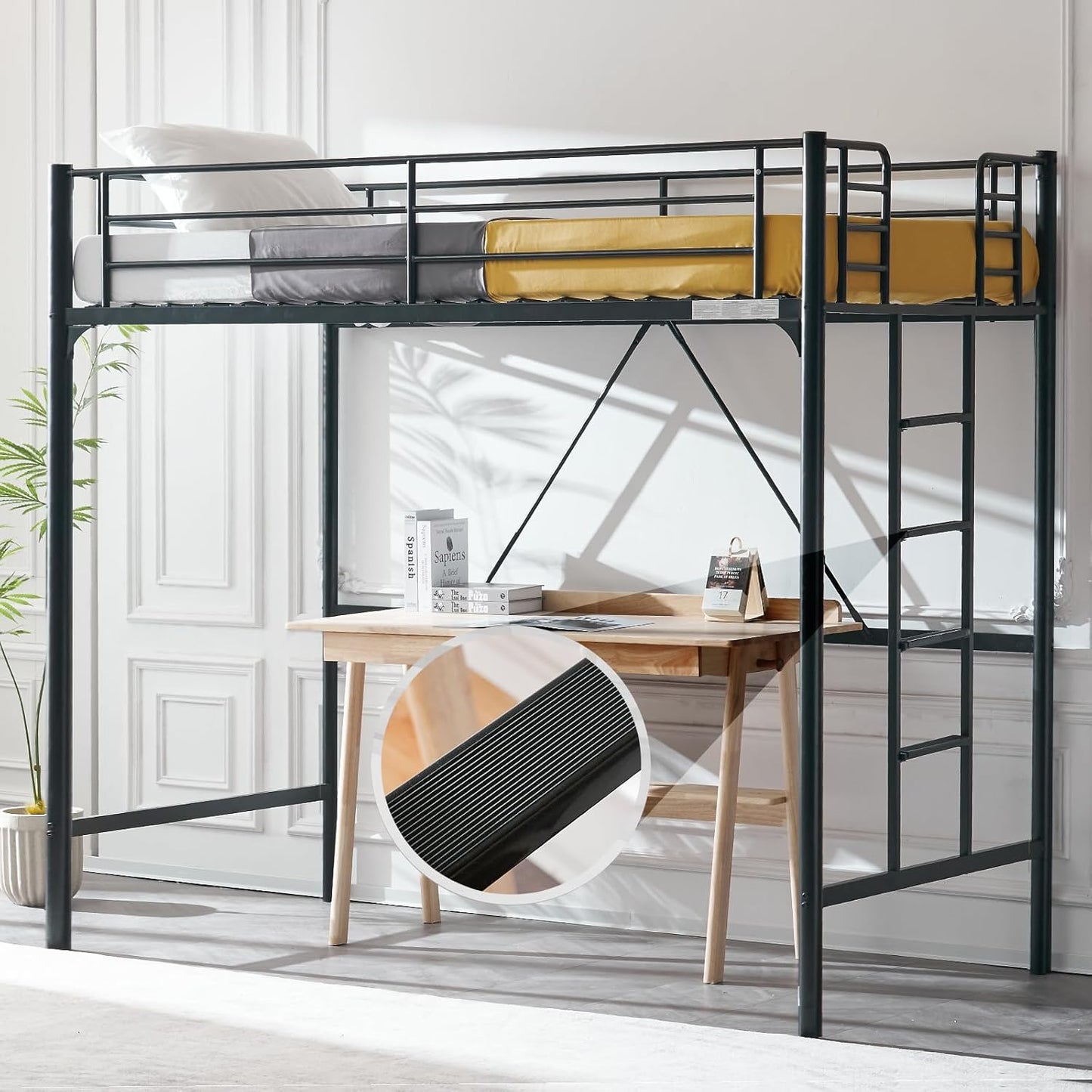 VINGLI 71 Inches Tall Loft Bed for Kids and Teens, Black