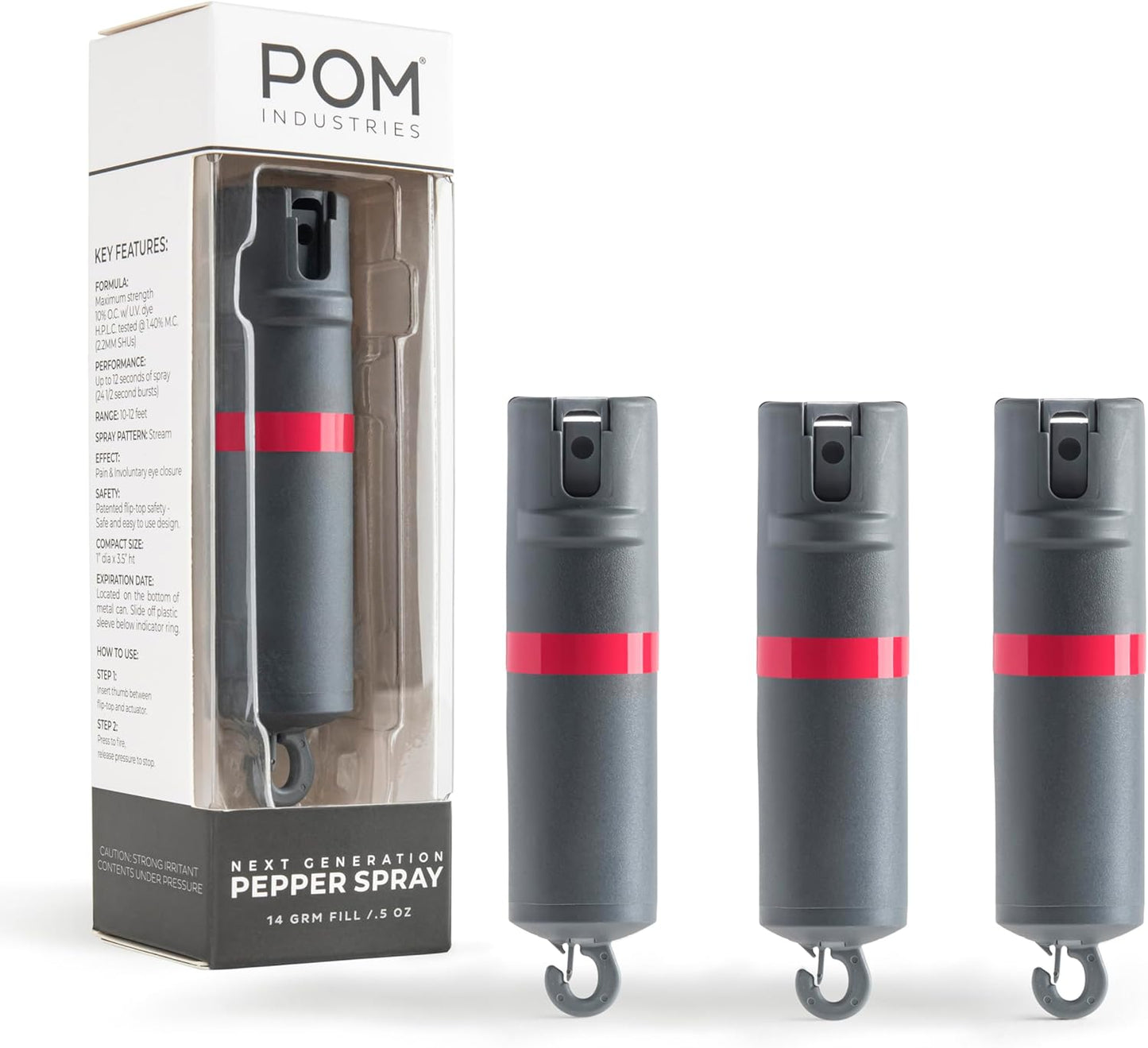 POM Pepper Spray Flip Top Snap Hook - Maximum Strength Self Defense