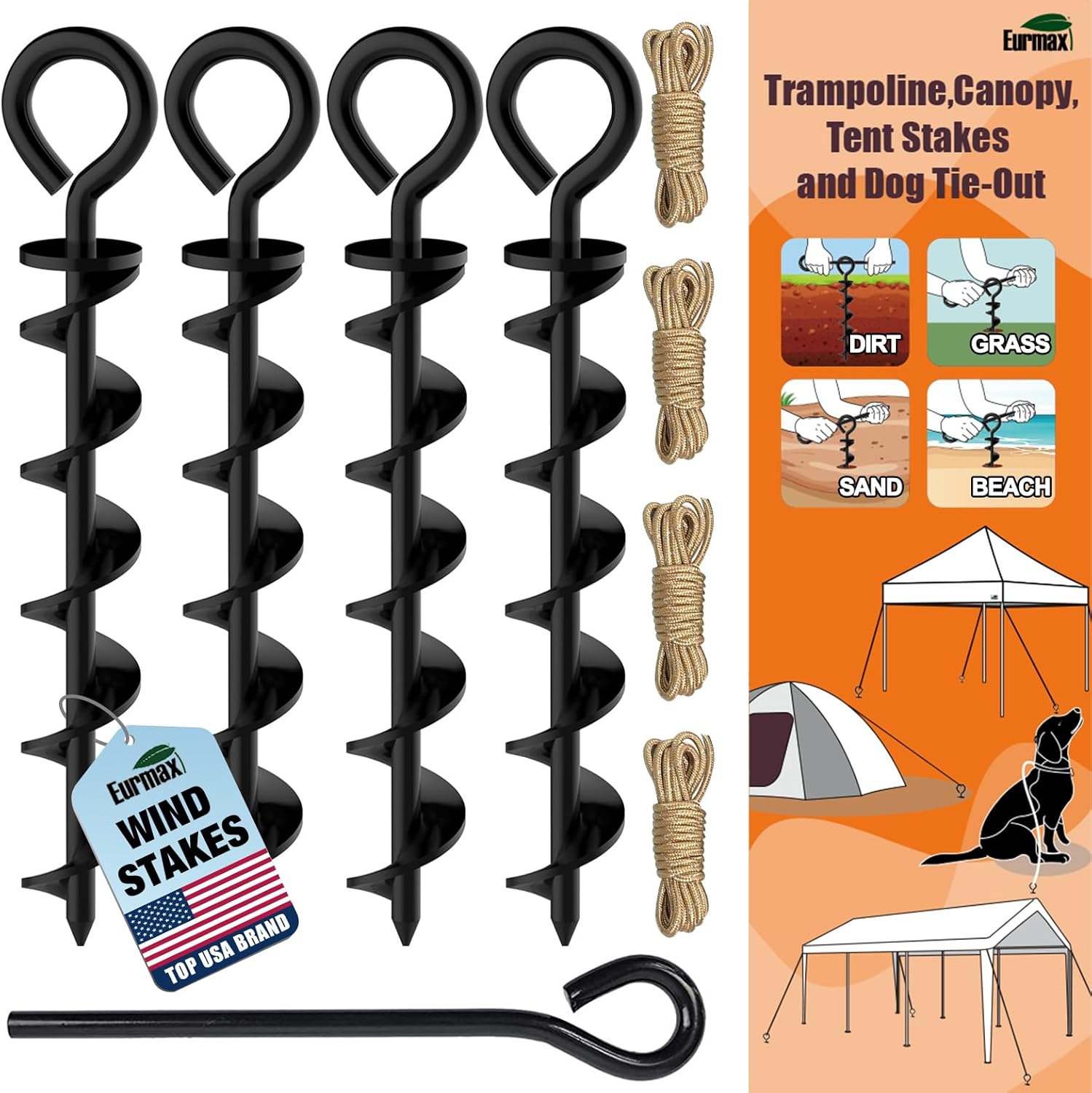 Eurmax USA Dog Tie Out Stakes - Secure Your Pup with Ease!